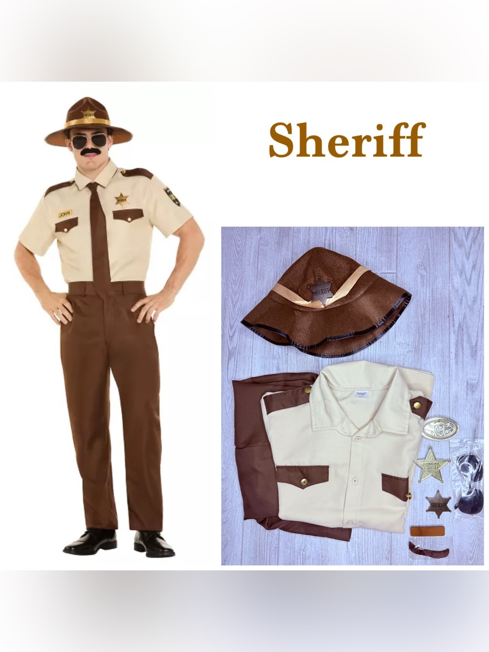 Spirit Adult Sheriff Costume full outfit and accessories shown Halloween cosplay